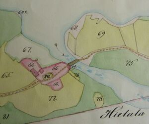 Padasjoen pappilan tontti Kirkkojoen suulla vuoden 1862 kartassa